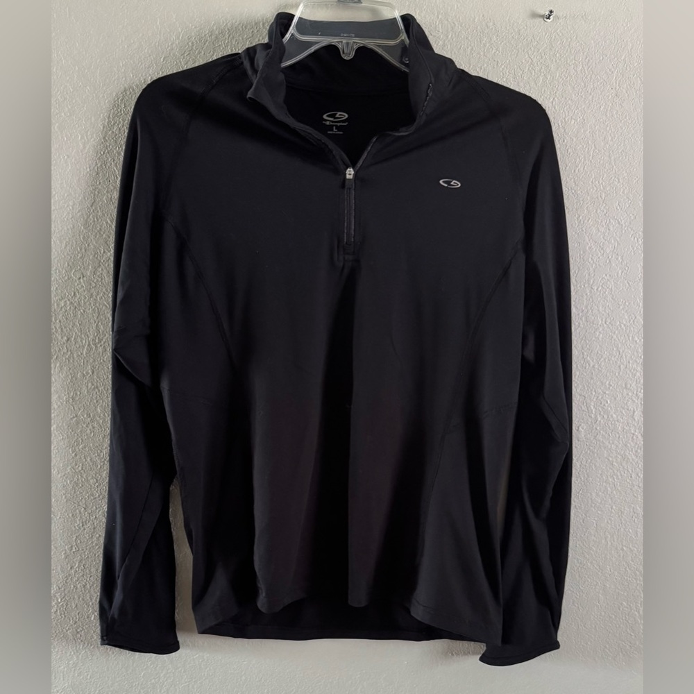 CHAMPION 1/4 Zip Mock Neck Black Activewear Athletic Shirt Women's Size Large